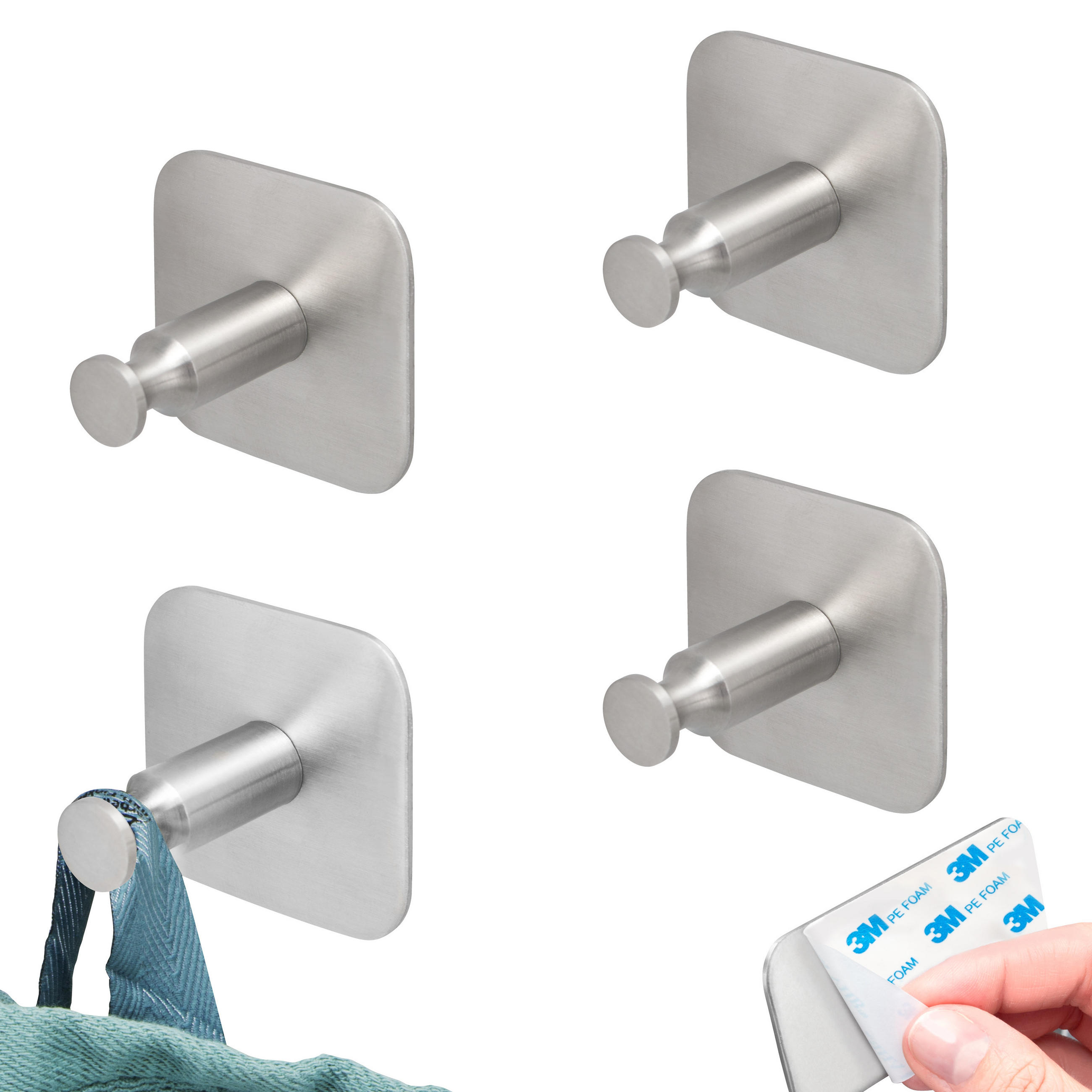 WANDHAKEN PIAZZA TAPE 4er-Set, Edelstahl, matt - Edelstahlfarben, Metall (4.5/4.5/3.8cm) - bremermann