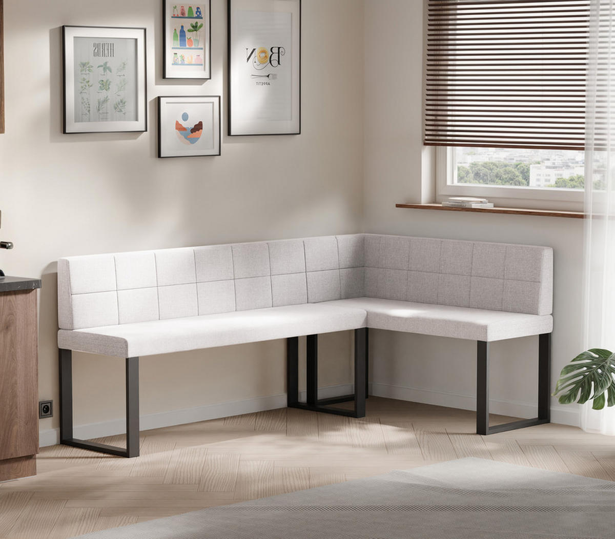 ECKBANK rechts SANA U Kunstleder gesteppt, 142/196 cm Schwarz - Schwarz, Kunststoff/Textil (142/196cm) - Idohome