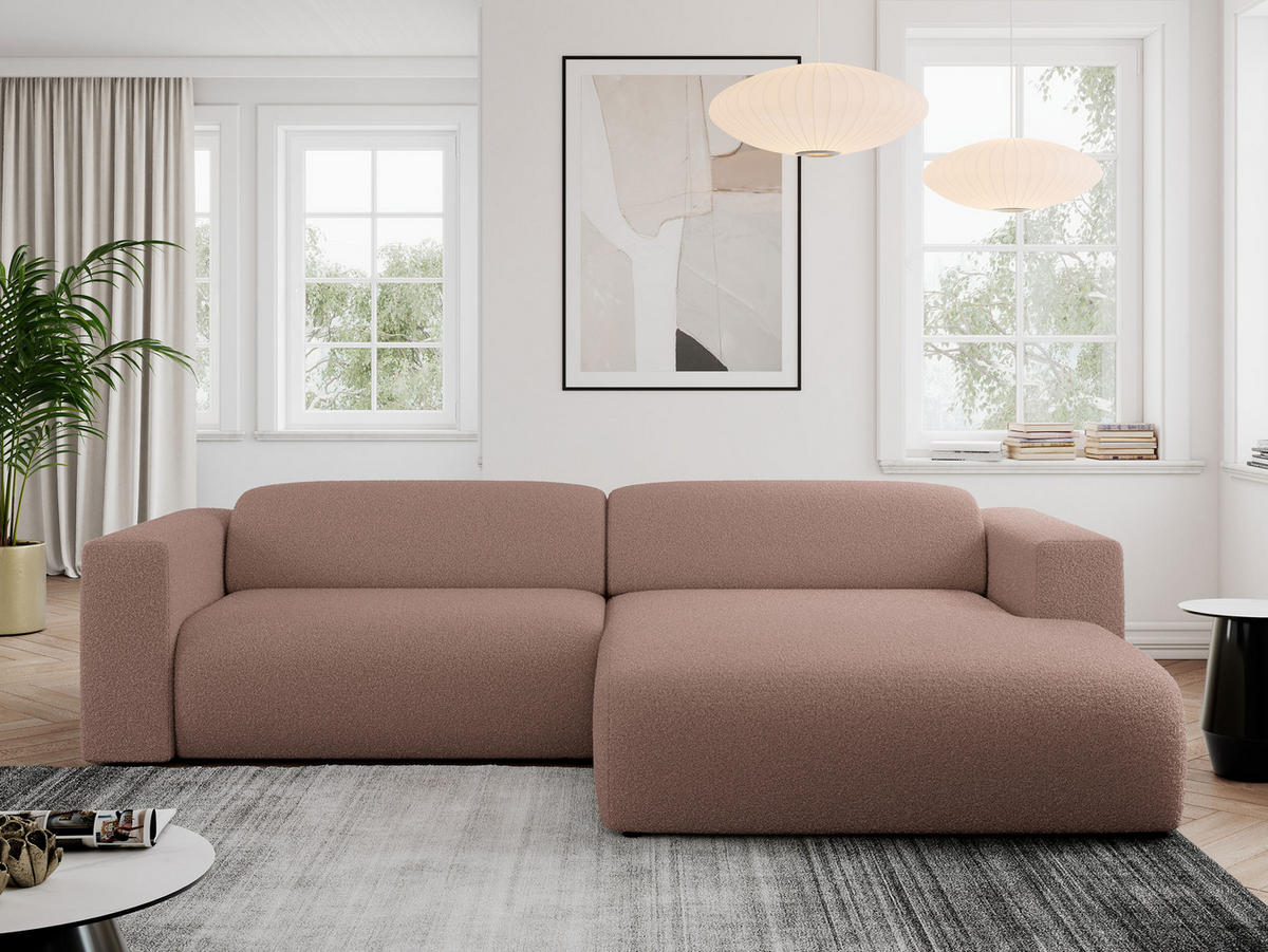 ECKSOFA PASADENA Rosa Bouclé - Rechts Seite - Schwarz/Rosa, Kunststoff/Textil (180/288cm) - MKS