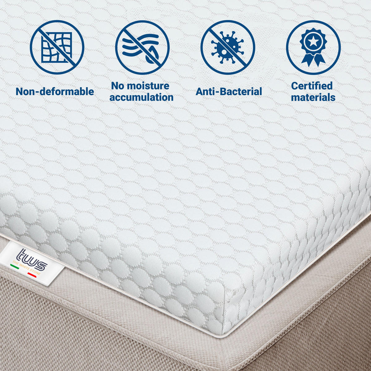 TOPPER Memory Foam Doppelmatratzenauflage | 6 cm Matratzentopper | Antibakteriell und antimykotisch | 140 x 210 - Weiß, Textil (140/210cm) - The White Stone