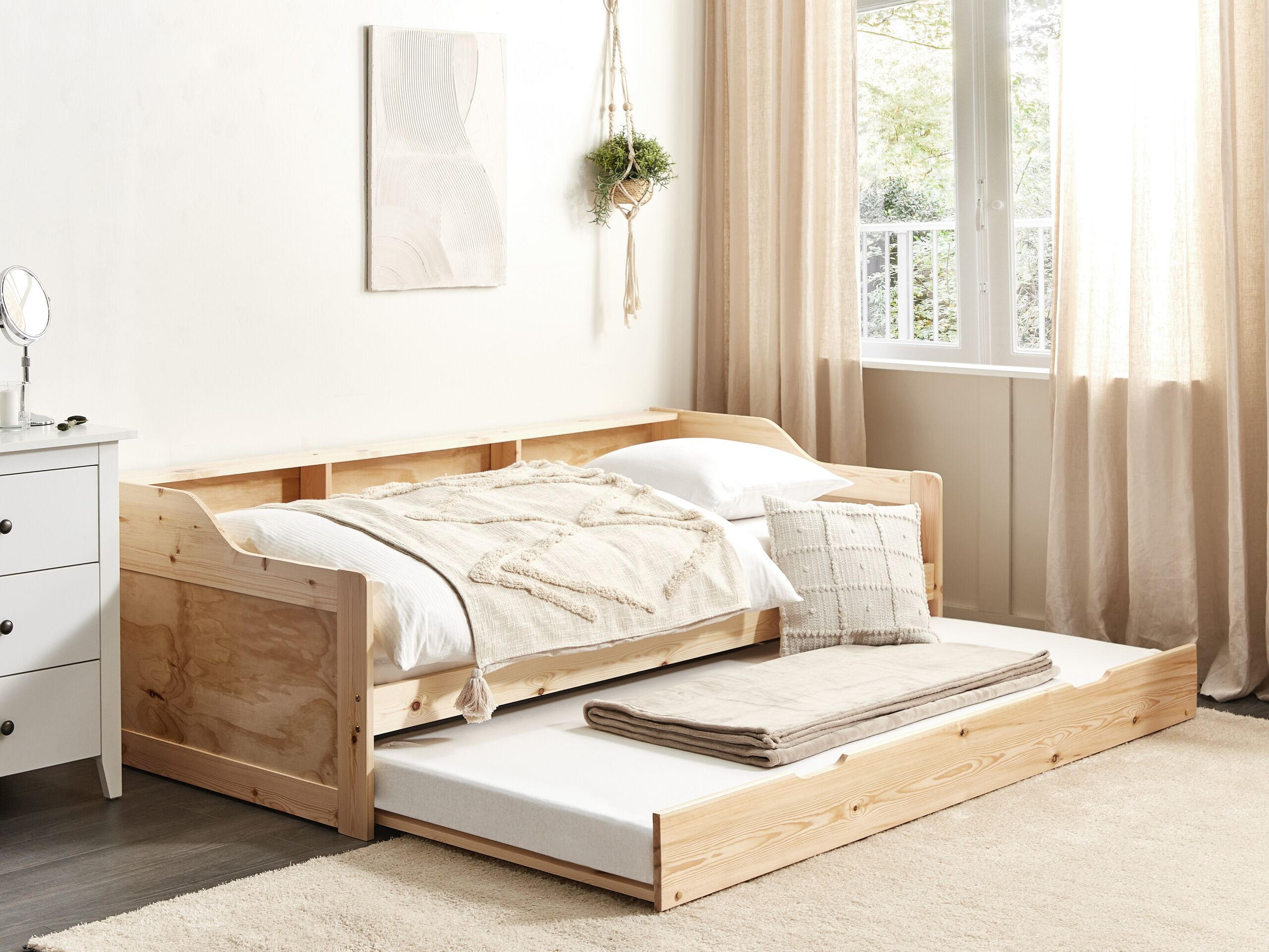 AUSZIEHBETT 90x200 cm Heller Holzfarbton Edern - Hellbraun, Holz (90/200cm) - Beliani