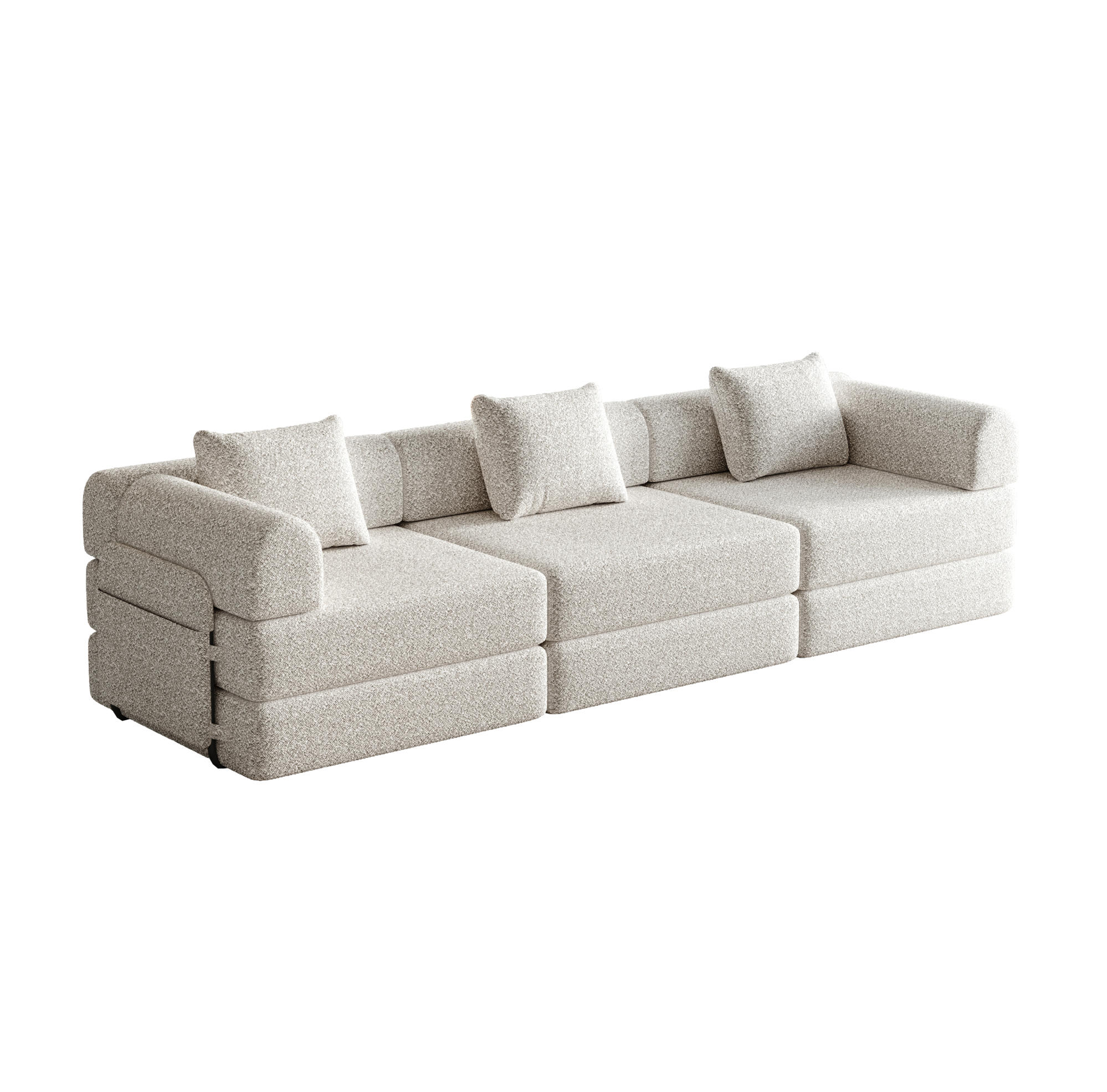 SCHLAFSOFA 2-in-1 in Khaki – mit Armlehnen-Staufach und Chenillebezug - Naturfarben, Textil (181.6/49.5/94cm) - BEAOK