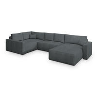 WOHNLANDSCHAFT VELAMI L-S Grau Kordstoff mit Schlaffunktion - Grau, Holz (365/83/194cm) - MASSENO