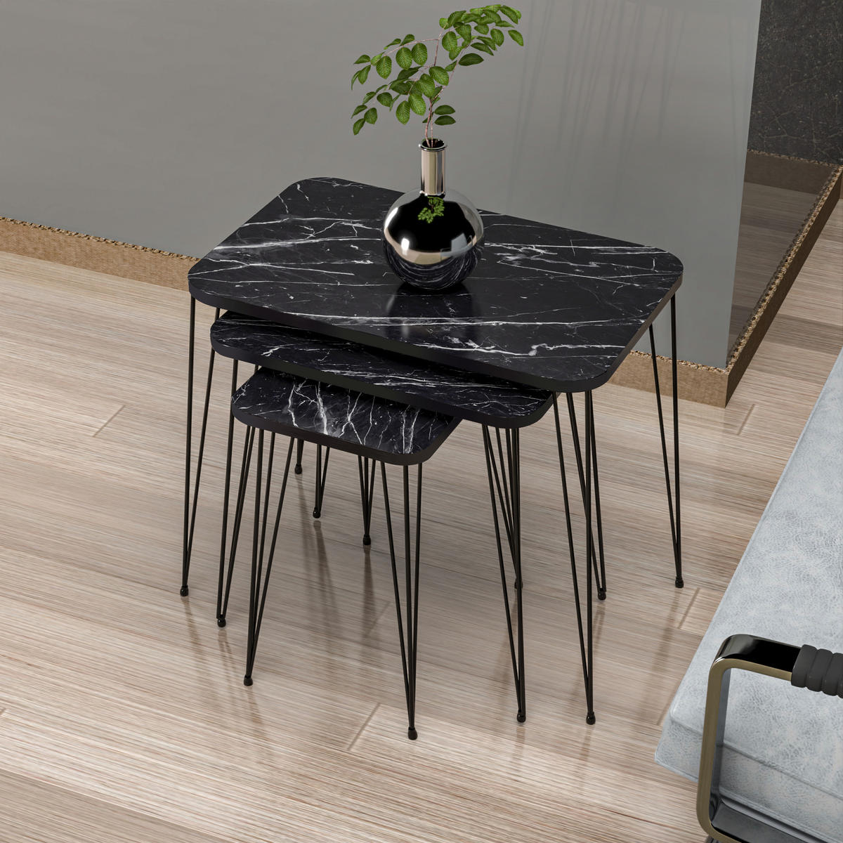 SATZTISCH Rudkøbing im 3er Set - Schwarz, Metall (37/60/55cm) - [en.casa]
