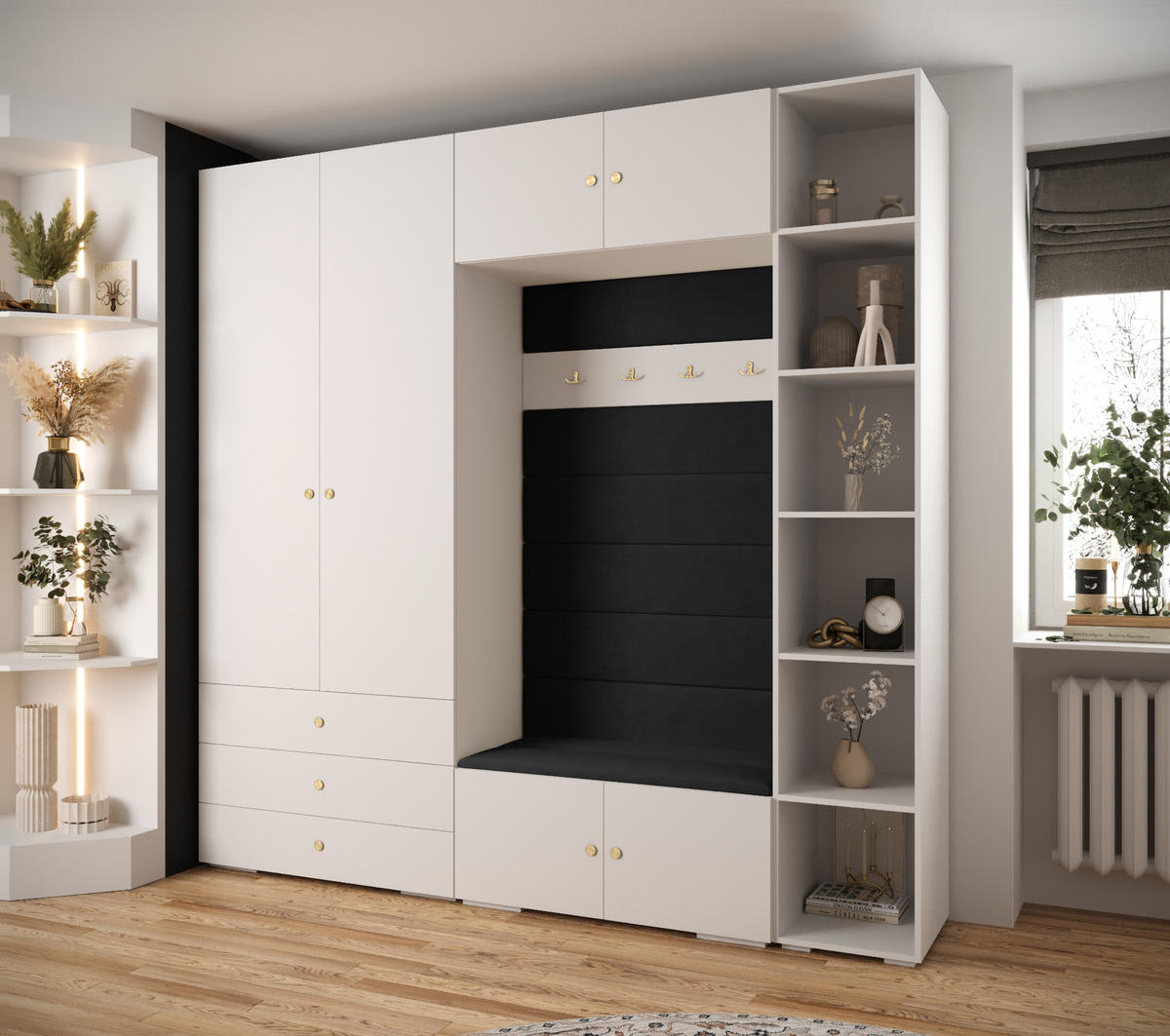 GARDEROBEN-SET 236,7/240/47 - Goldfarben/Schwarz, Holz/Kunststoff (240/236.7/47cm) - Abiks Möbel