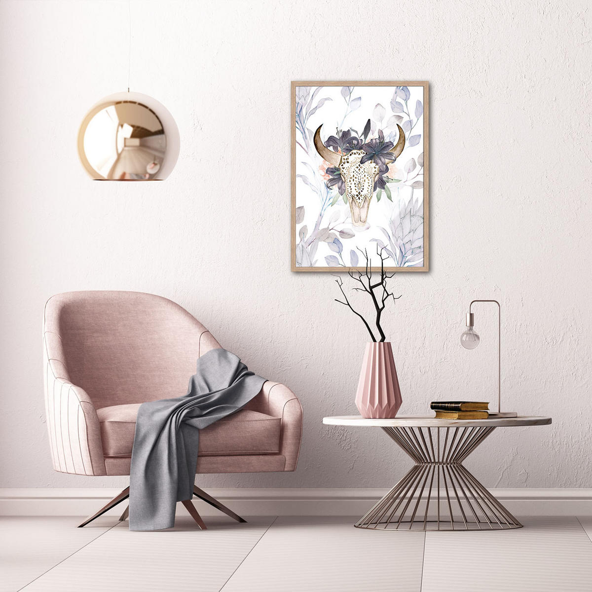 POSTER mit Rahmen 50x70 cm Boho Stierkopf - Braun, Holz (51/71cm) - artissimo