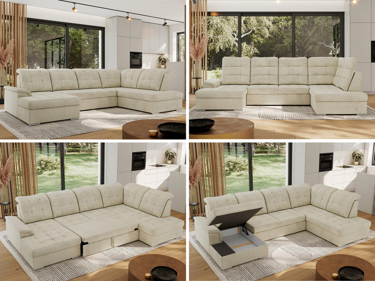 WOHNLANDSCHAFT MADRITO U - Beige Velorus - Rechts - Beige/Silberfarben, Textil/Metall (323/89/204cm) - MKS