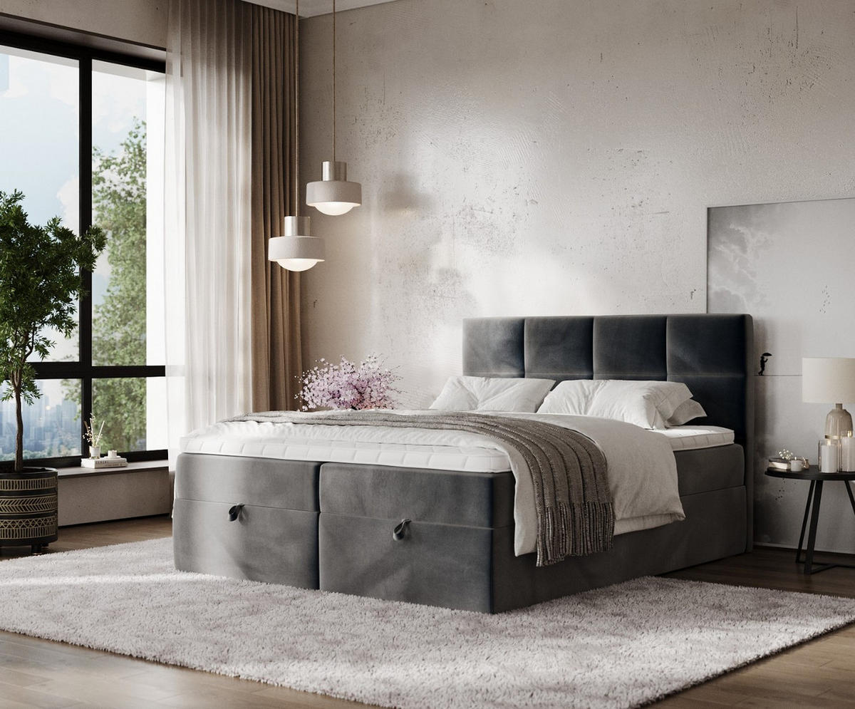 BOXBETT Velto 180/200 cm Anthrazit im Paros Stoff - Anthrazit/Schwarz, Holz/Holzwerkstoff (180/200cm) - AltaBeds