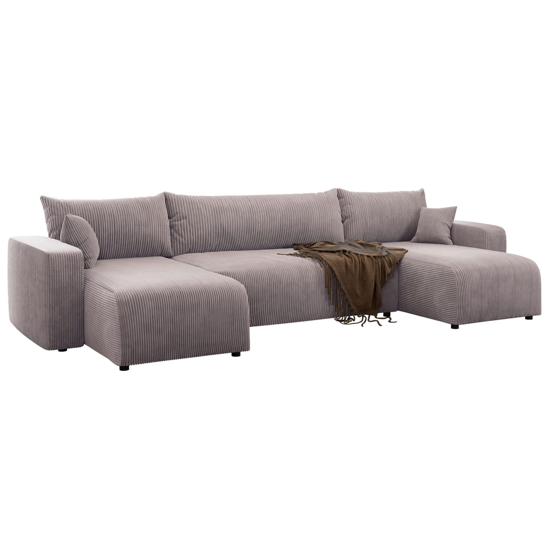 WOHNLANDSCHAFT Pianoni Beige Cordbezug - Beige/Schwarz, Kunststoff/Textil (312/83/140cm) - Selsey