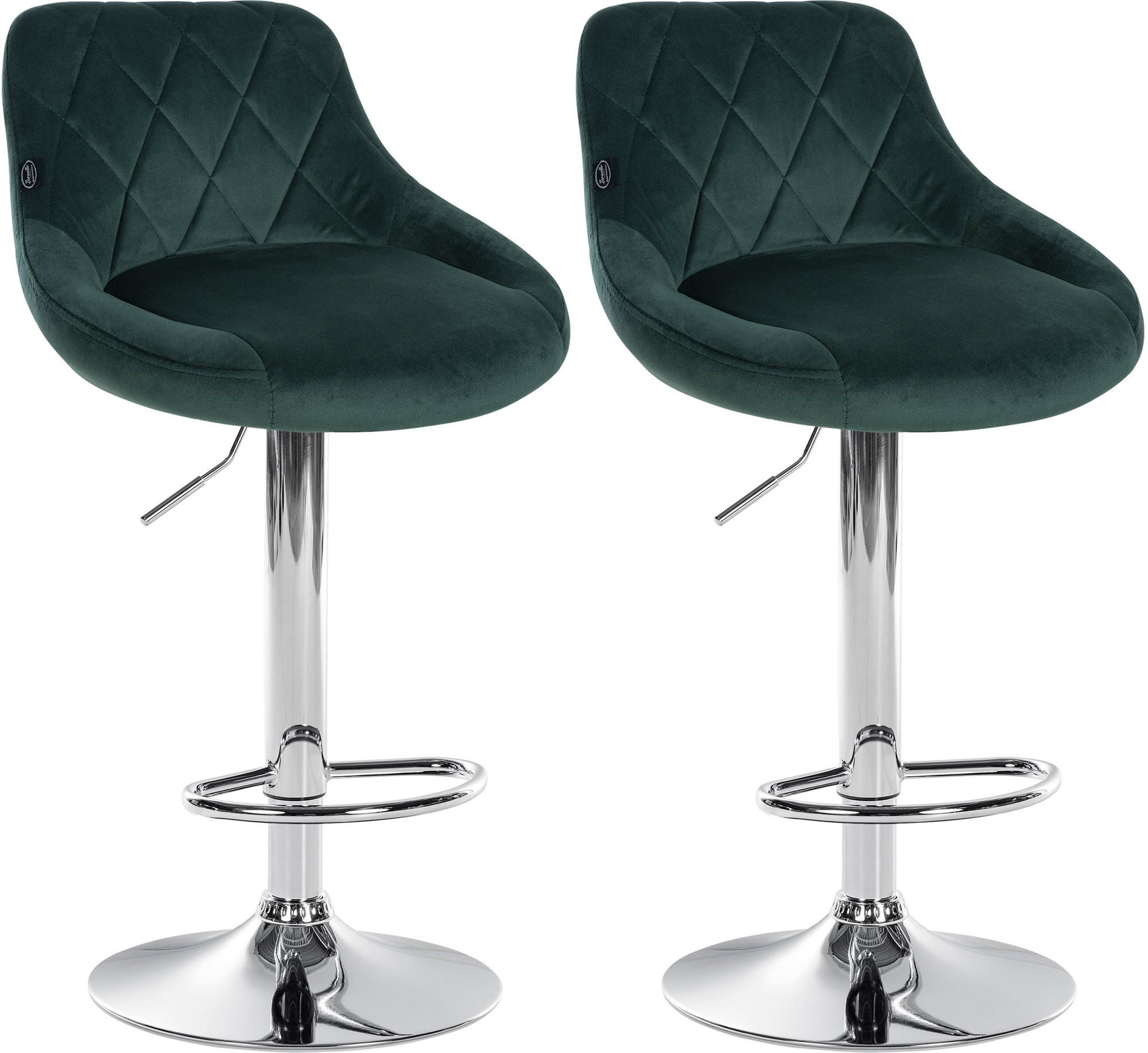 BARHOCKER 2er Set Samt dunkelgrün - Chromfarben/Dunkelgrün, Textil/Metall (46/83/49cm) - CLP