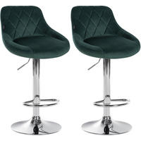 BARHOCKER 2er Set Samt dunkelgrün - Chromfarben/Dunkelgrün, Textil/Metall (46/83/49cm) - CLP