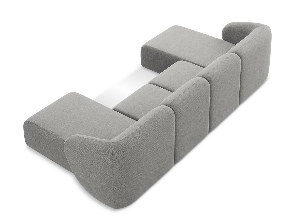 WOHNLANDSCHAFT Bouclé Stoff Grau - Hellgrau/Schwarz, Holzwerkstoff/Kunststoff (370/74/170cm) - Makamii