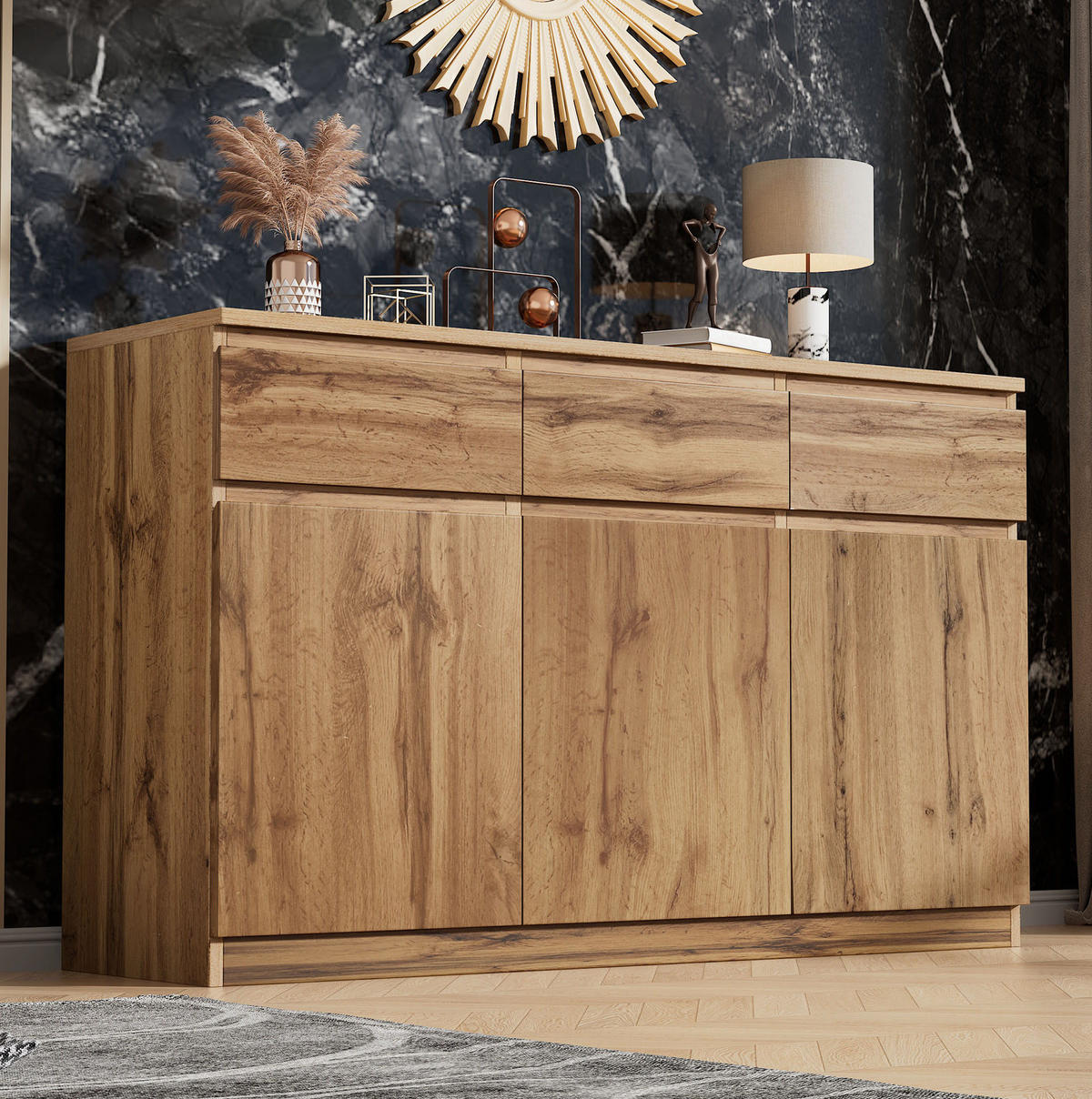SIDEBOARD aus Spanplatte 135x40x81 cm Holzfarben mit 3 Schubladen und 3 Türen - Naturfarben, Holzwerkstoff (135/81/40cm) - IVMEU