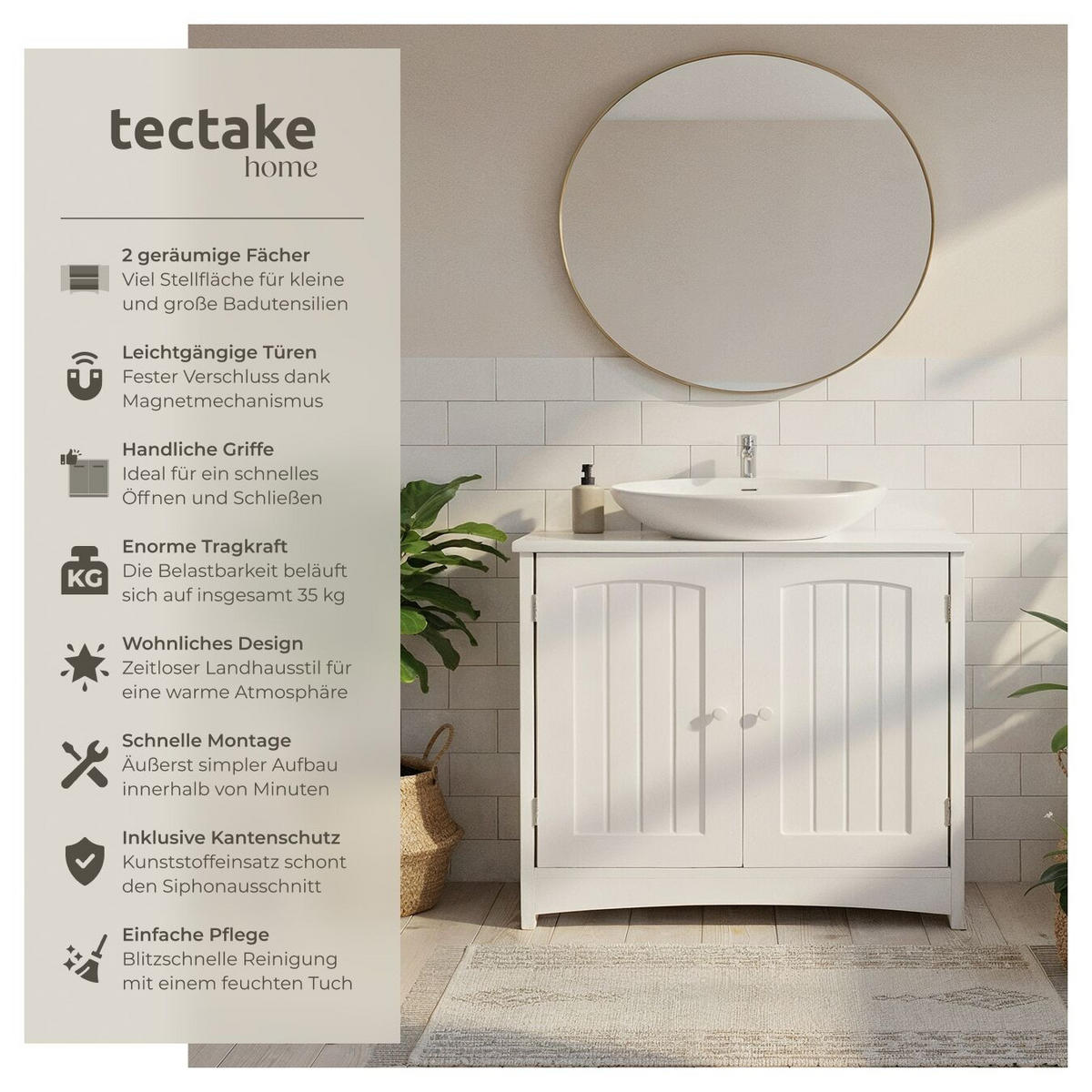 WASCHBECKENUNTERSCHRANK Jasper, 62 x 30 x 60 cm , weiß - Weiß, Holzwerkstoff (62/60/30cm) - tectake