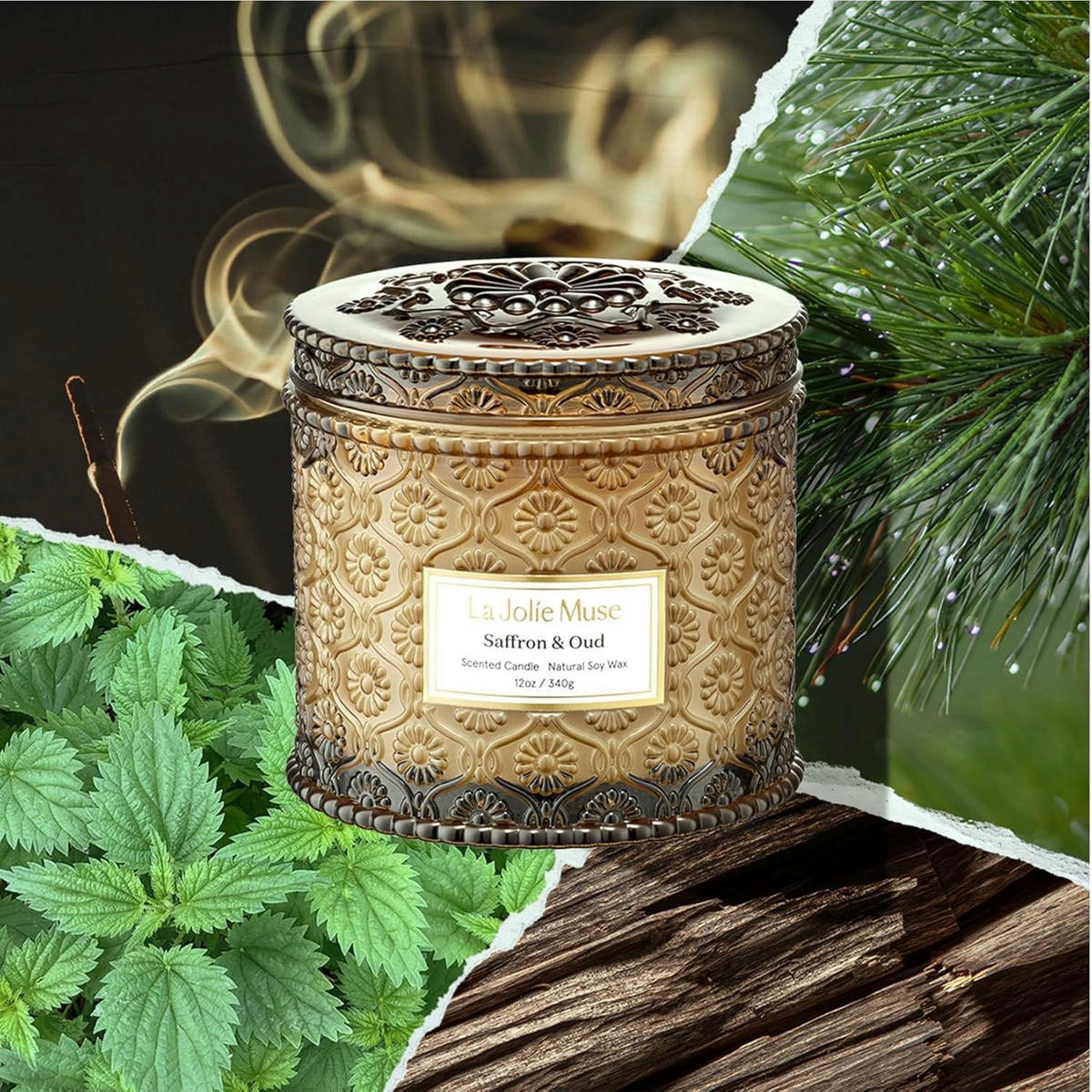 DUFTKERZE Safran & Oud 340g 60 Stunden Brenndauer - Braun, Paraffin (10.6cm)
