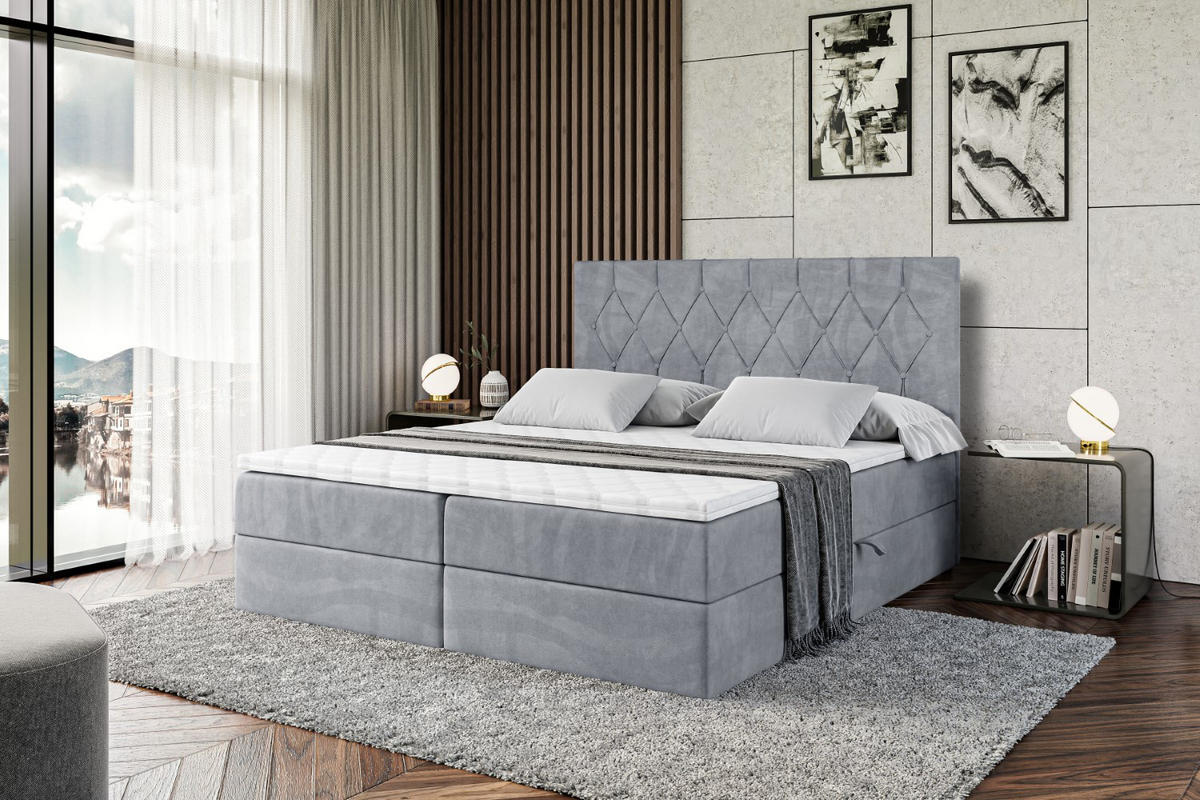 BOXBETT mit H4-Matratze und Lattenrost - VELANTO-BZ - 180x200 Schwarz - Grau, Holzwerkstoff (180/200cm) - ALTDECOR