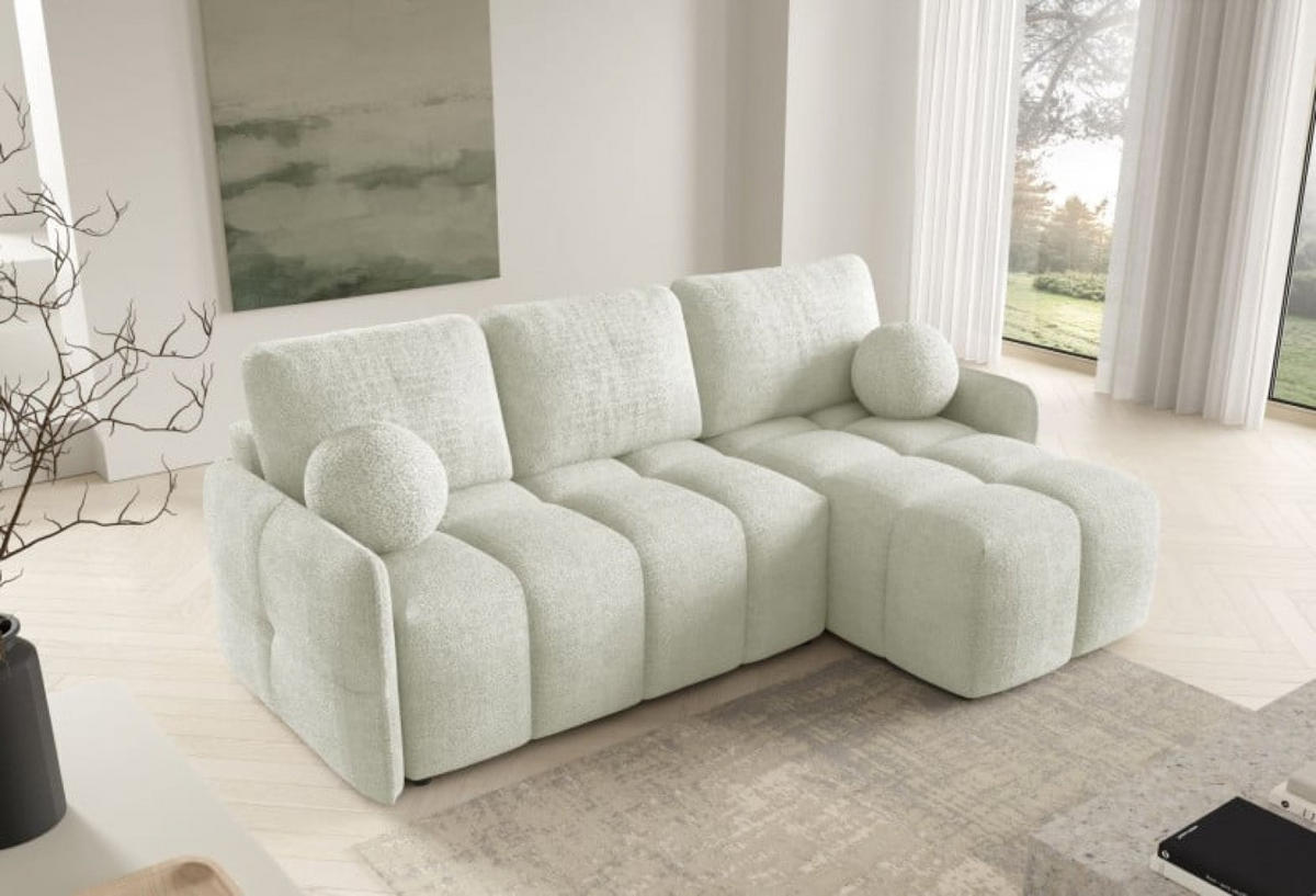 ECKSOFA Ecru MONO Mit Schlaffunktion Und Dekokissen Rechts - Weiß, Textil (220/145cm) - Sepro Meble