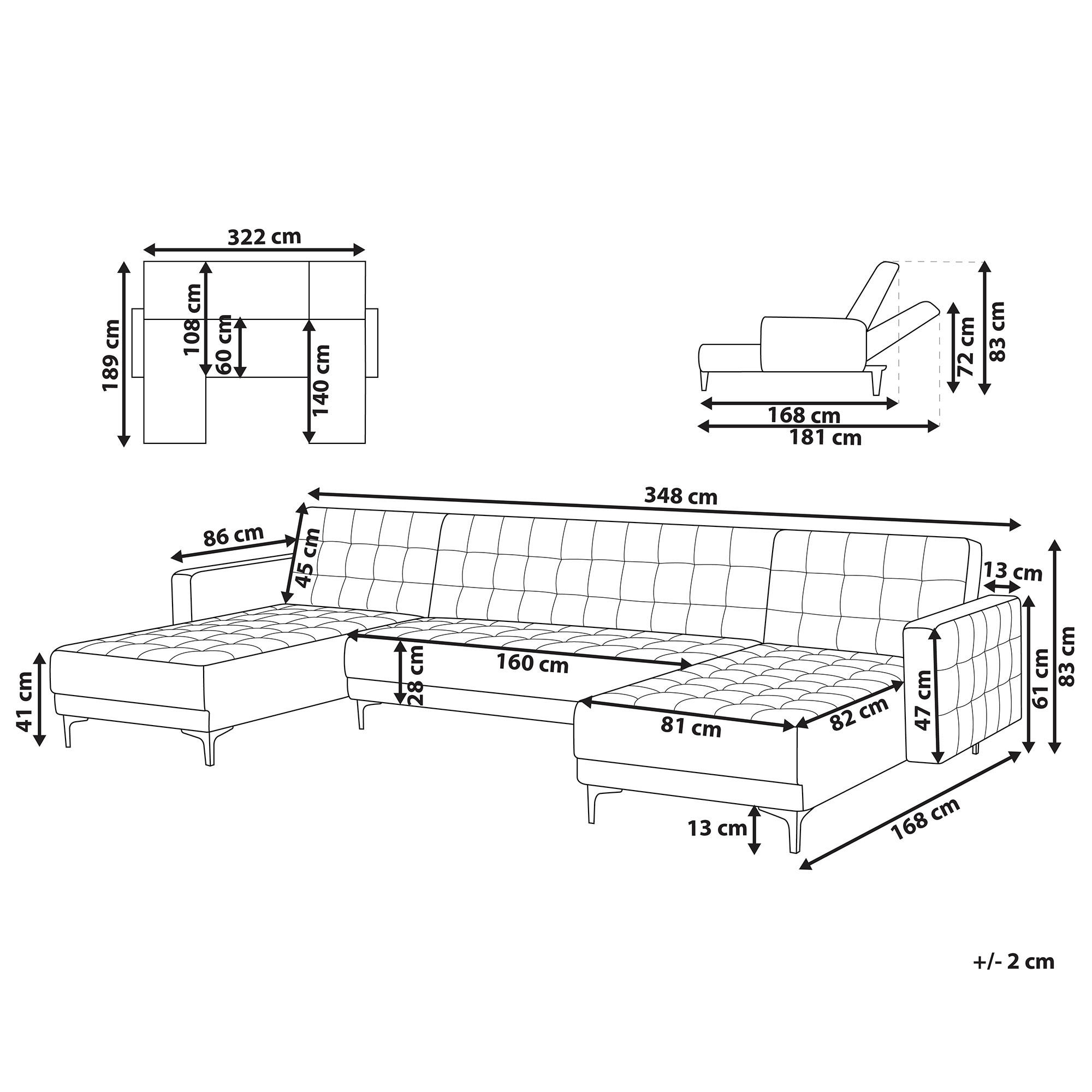 Thumbnail - Beliani Schlafsofa, Pink, Textil, 5-Sitzer, U-Form, 348x83x168 cm, Wohnzimmer, Sofas & Couches, Wohnlandschaften, Wohnla...