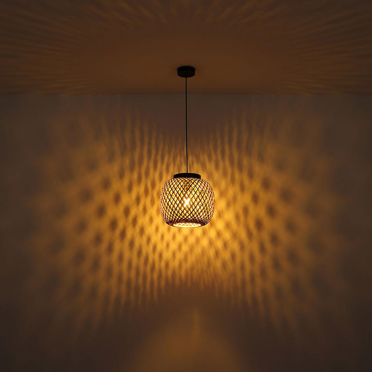 LED PENDELLEUCHTE Metall Bambus Braun - Braun, Holz (20/20/120cm) - Globo Lighting