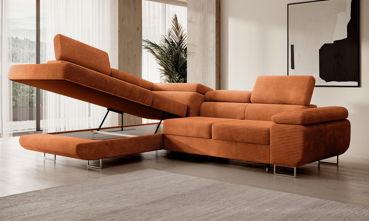 ECKSOFA Stevil Kupferbraun Cordbezug - Silberfarben/Kupferfarben, Textil/Metall (275/203cm) - Selsey