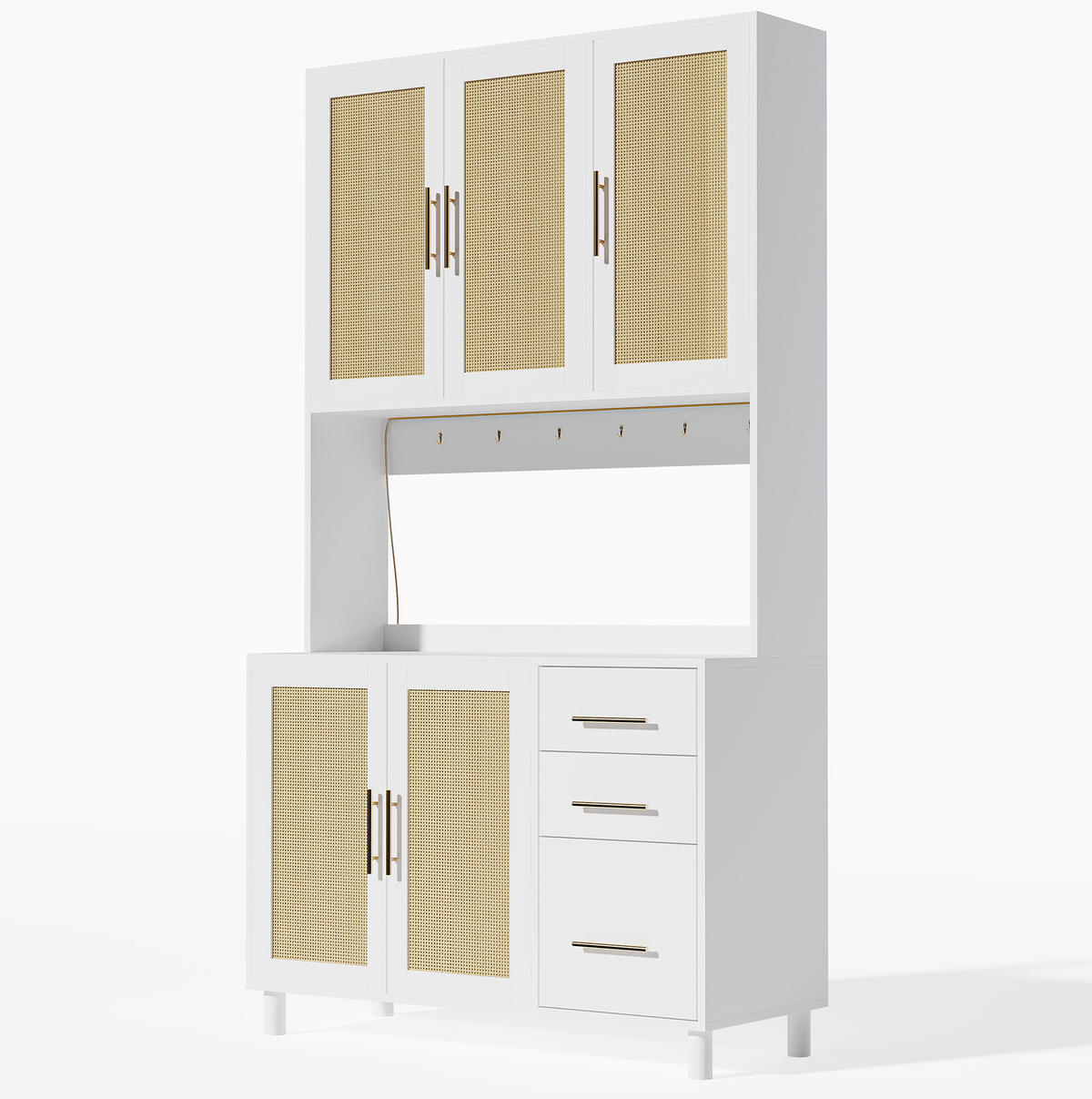 KUHINJSKA kredenca 183 cm z LED osvetlitvijo, USB priključkom, vtičnicami in nastavljivimi policami, bela - bela, leseni material (40/183/100cm) - Redom