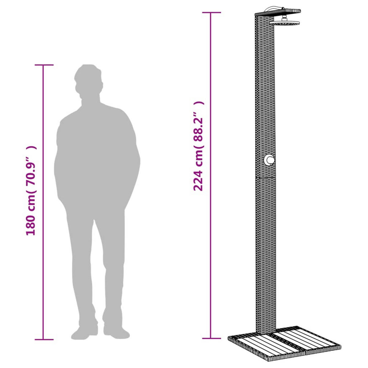 GARTENDUSCHE Grau 50/55/224 Cm Poly Rattan Und Akazienholz - Grau, Kunststoff (55/224/50cm) - vidaXL