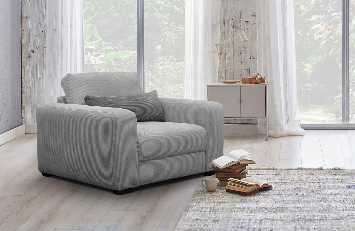 SESSEL OLI in Cordstoff hellgrau - Hellgrau, Holz/Textil (130/91/108cm) - Courtois Laville