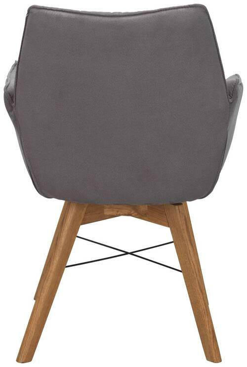 Chaise avec accoudoirs en tissu cappuccino et pieds chêne sauvage - Waldwelt