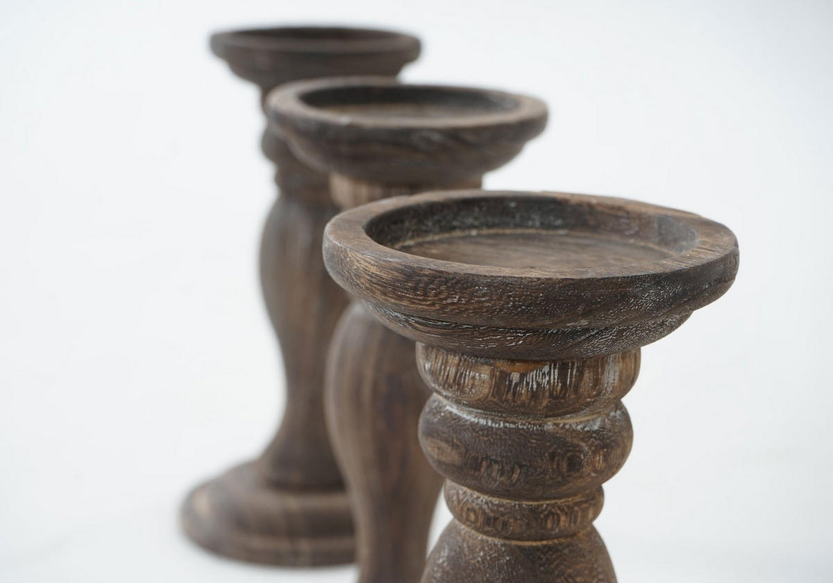 KERZENSTÄNDER 3ER-SET Braun - Braun, Holz (12/24/12cm) - MCW