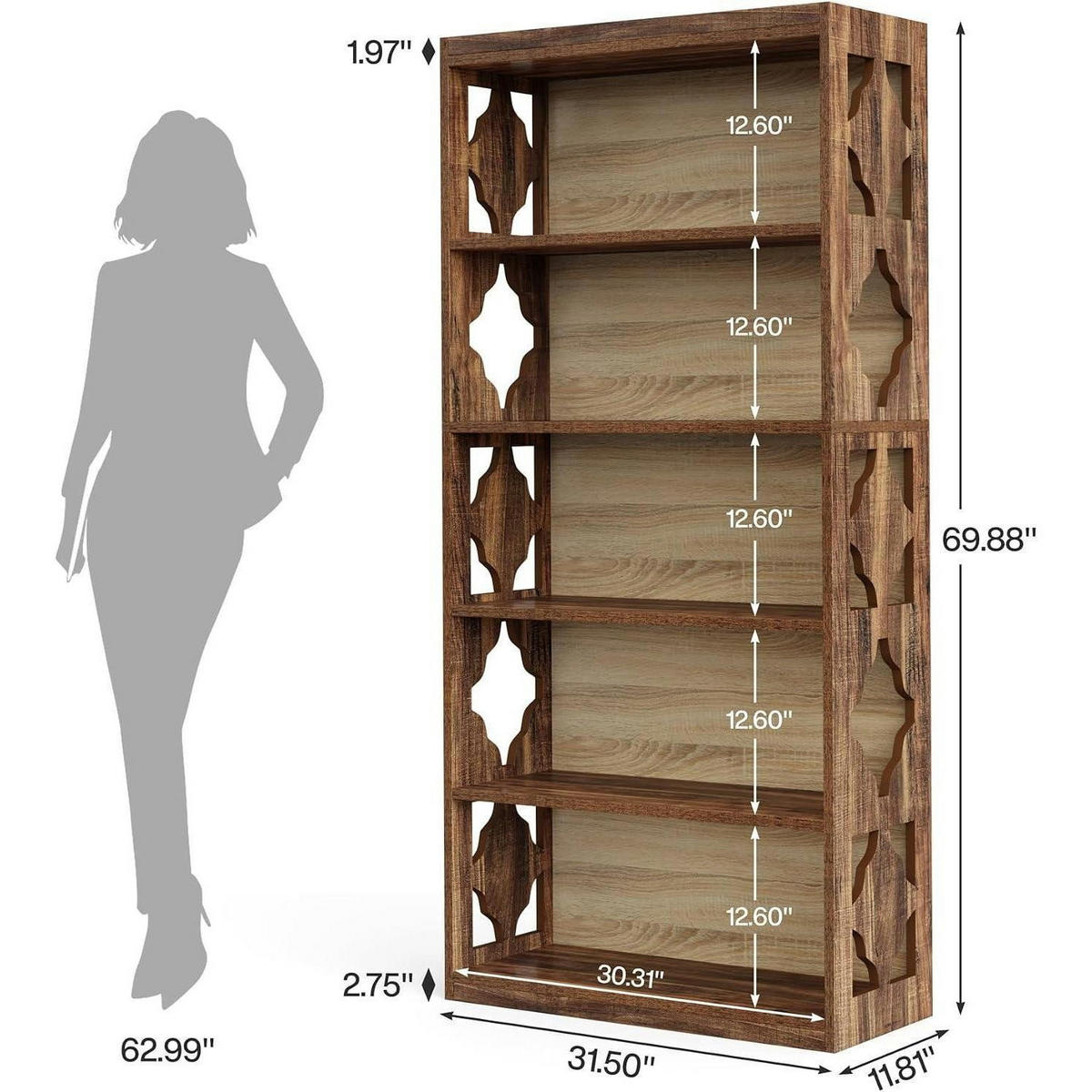 BÜCHERREGAL 6 Ebenen 178 cm Vintage Walnuss - Braun, Holzwerkstoff (80/179/30cm)