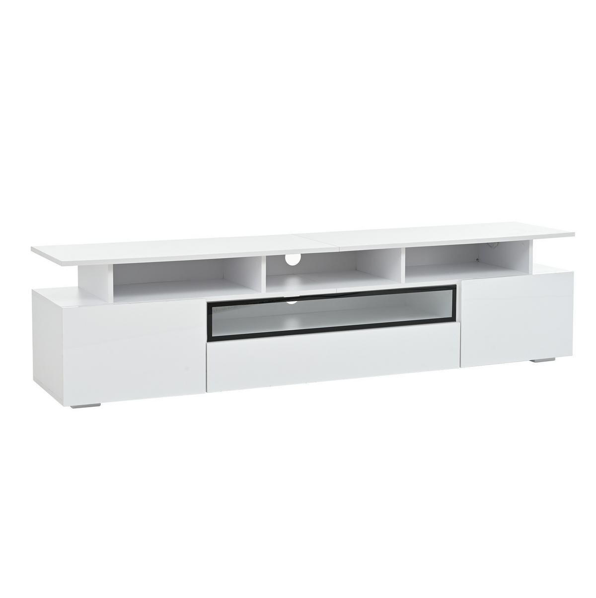 TV-LOWBOARD aus Spanplatte 180x38x45 cm Weiß mit LED-Beleuchtung, 2 Schränken, 1 Schublade und Hochglanzfront - Weiß, Holzwerkstoff (180/45/38cm) - Modfu