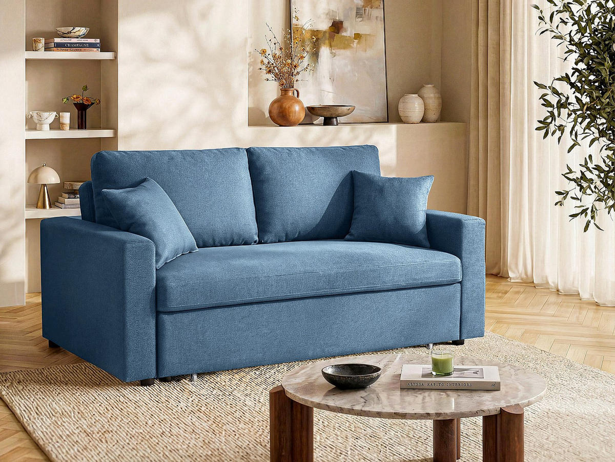 SCHLAFSOFA 3-Sitzer - Stoff - Blau - INIZOR - Blau, Textil (168/85/101cm) - Vente-Unique