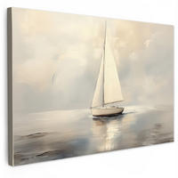 LEINWANDBILD Segelschiff - Meer - Bewölkt Wohnzimmer 120x80 cm - Creme, Textil (120/80cm) - MuchoWow