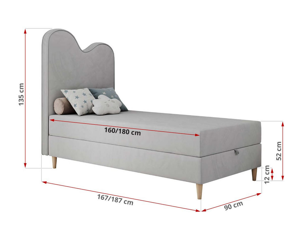 BOXBETT FLOW 90/180 Hellgrau Velvet - H3 - Hellgrau, Holz/Textil (90/180cm) - MKS