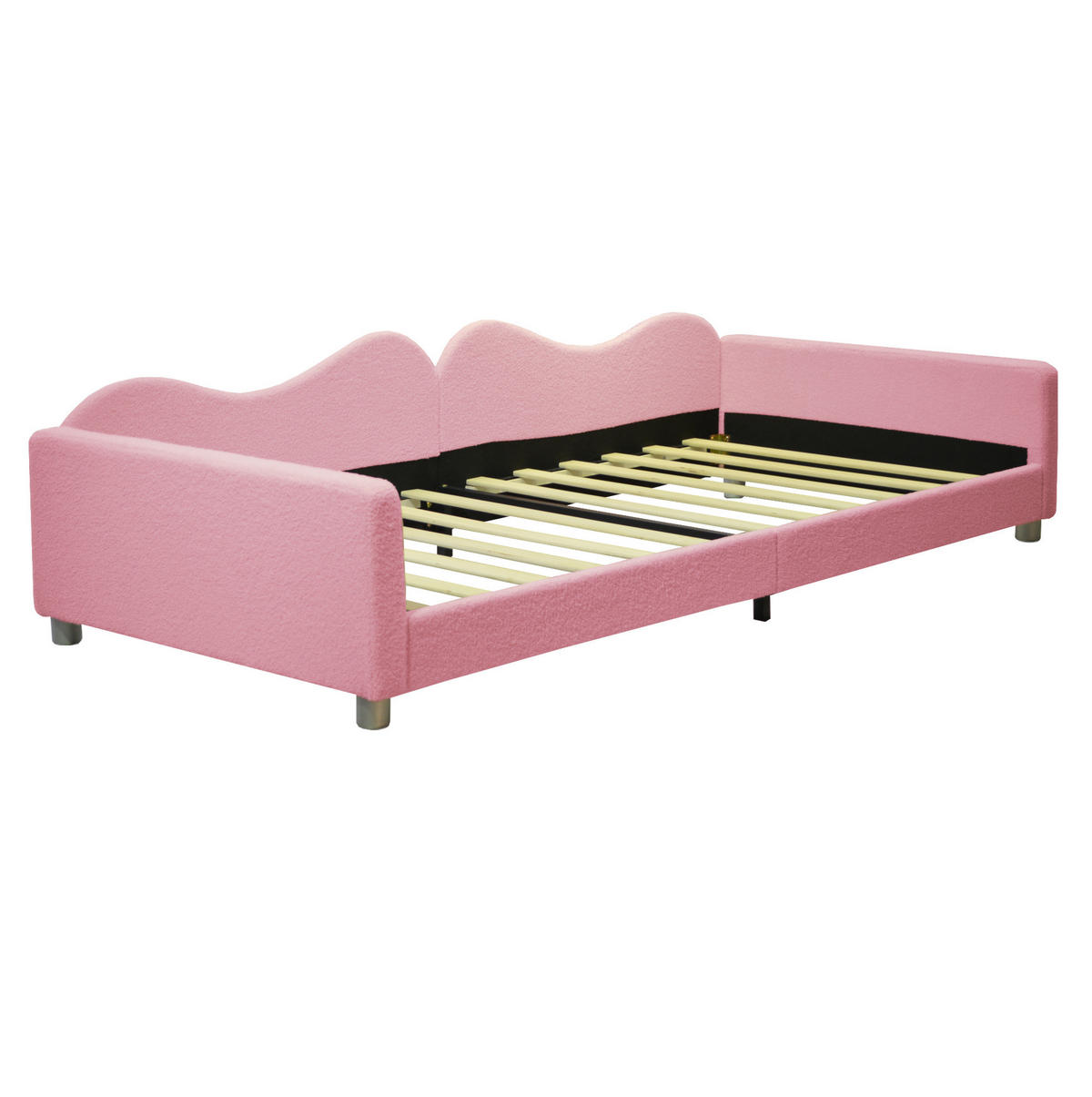 KINDERBETT 90/200 cm in Rosa mit Teddystoff und Rückenlehne - Rosa, Textil (90/200cm) - BEAOK