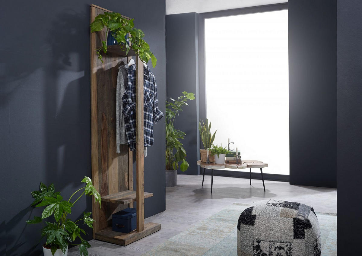 WANDGARDEROBE Sheesham 55x35x200 grau geölt NATURE GREY #002 - Grau, Holz (55/200/35cm) - Massivmoebel24