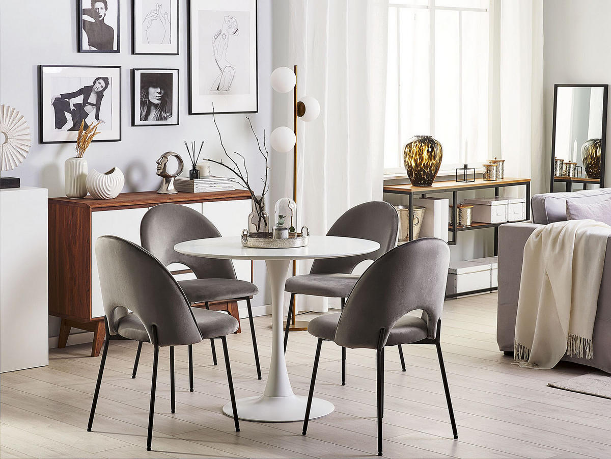 ESSZIMMERSTUHL 2er-Set Samtstoff Grau Covelo - Grau, Textil/Metall (46/84/45cm) - Beliani