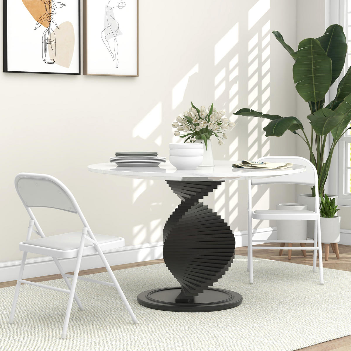 KLAPPSTUHL 2er Set Kunstleder Stahl Weiß - Weiß, Metall (46/78/45cm) - HOMCOM