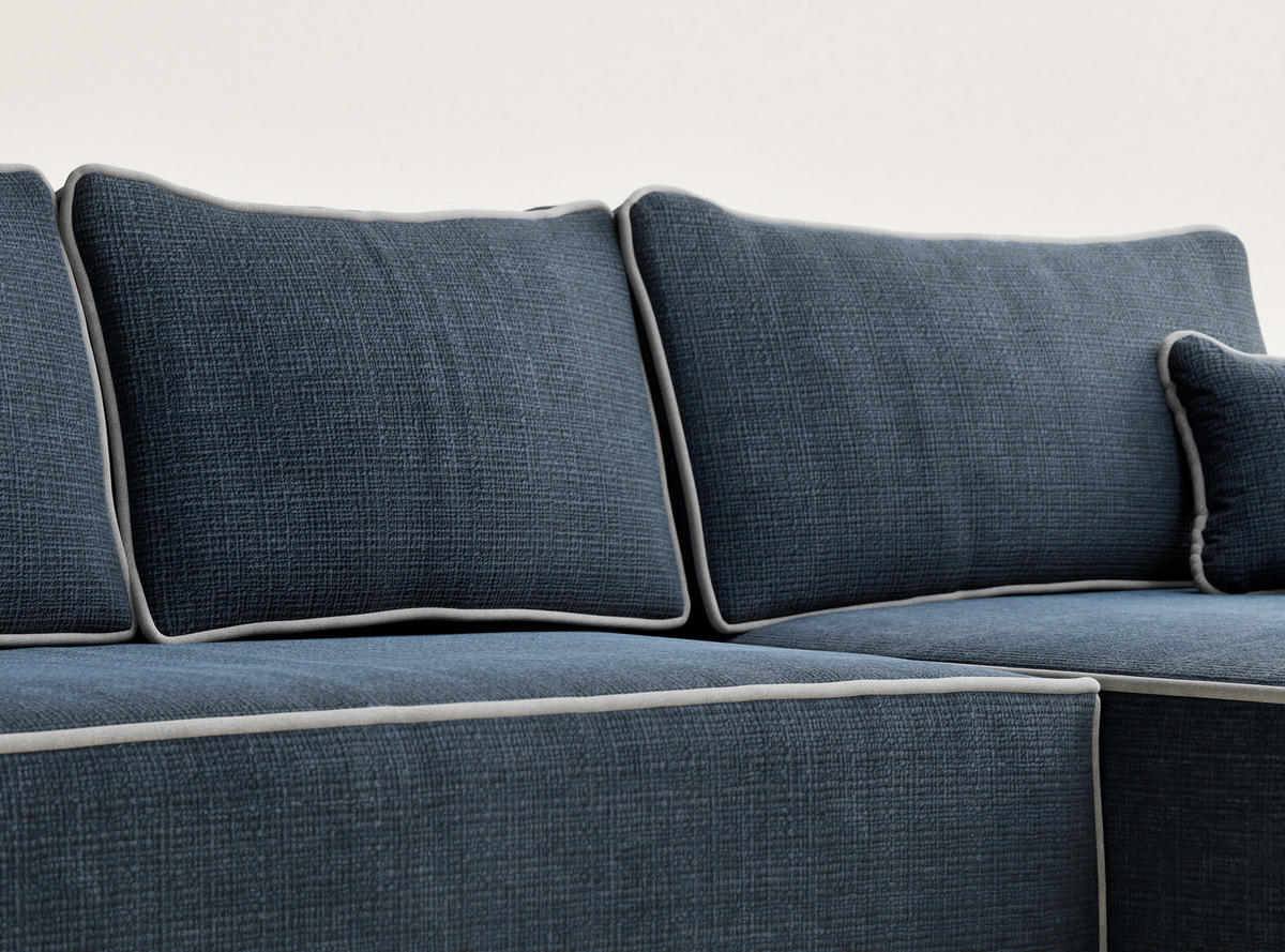 ECKSOFA MIT SCHLAFFUNKTION Modo Grau Chenille-Stoff - Rechts Seite - Schwarz/Dunkelblau, Holz/Holzwerkstoff (294/185cm) - Maison de Reve