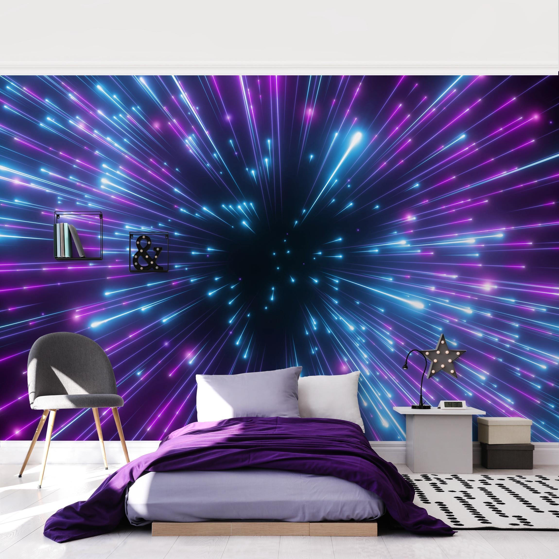 FOTOTAPETE Neon Feuerwerk 384/255 cm - Violett, Papier (384/255cm) - Bilderwelten