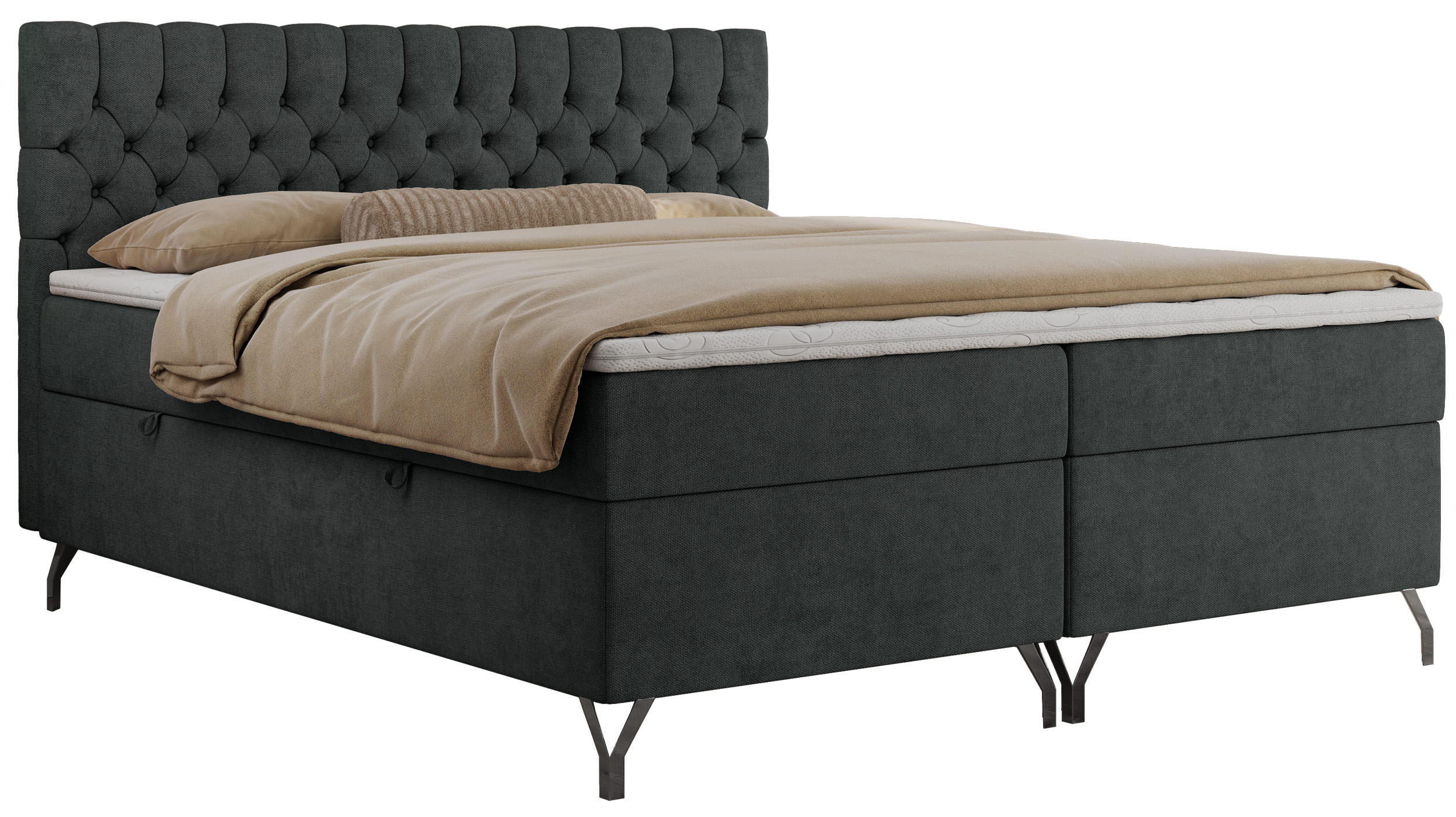 BOXBETT GRIMALDI 140/200 Dunkelgrau Struktur - H4 - Dunkelgrau, Holz/Textil (140/200cm) - MKS