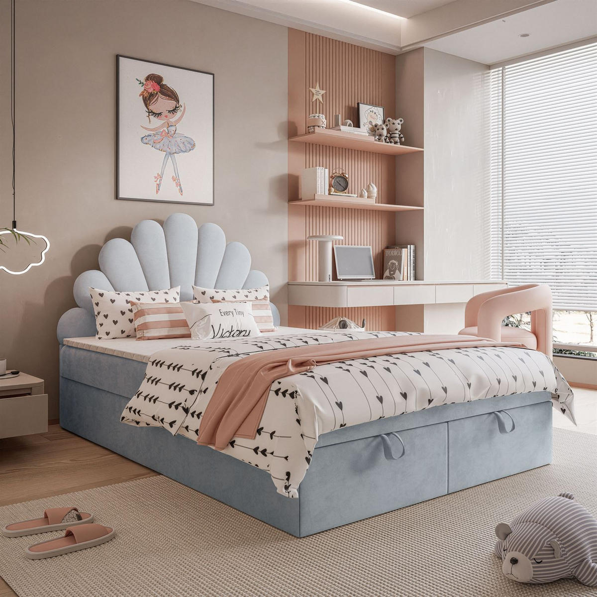 KONTINENTALBETT ASHLEY II mit Federkernmatratze 140x200 cm, Stoff: French Velvet 679, Topper: ja - Blau, Textil (140/200cm) - Lookway