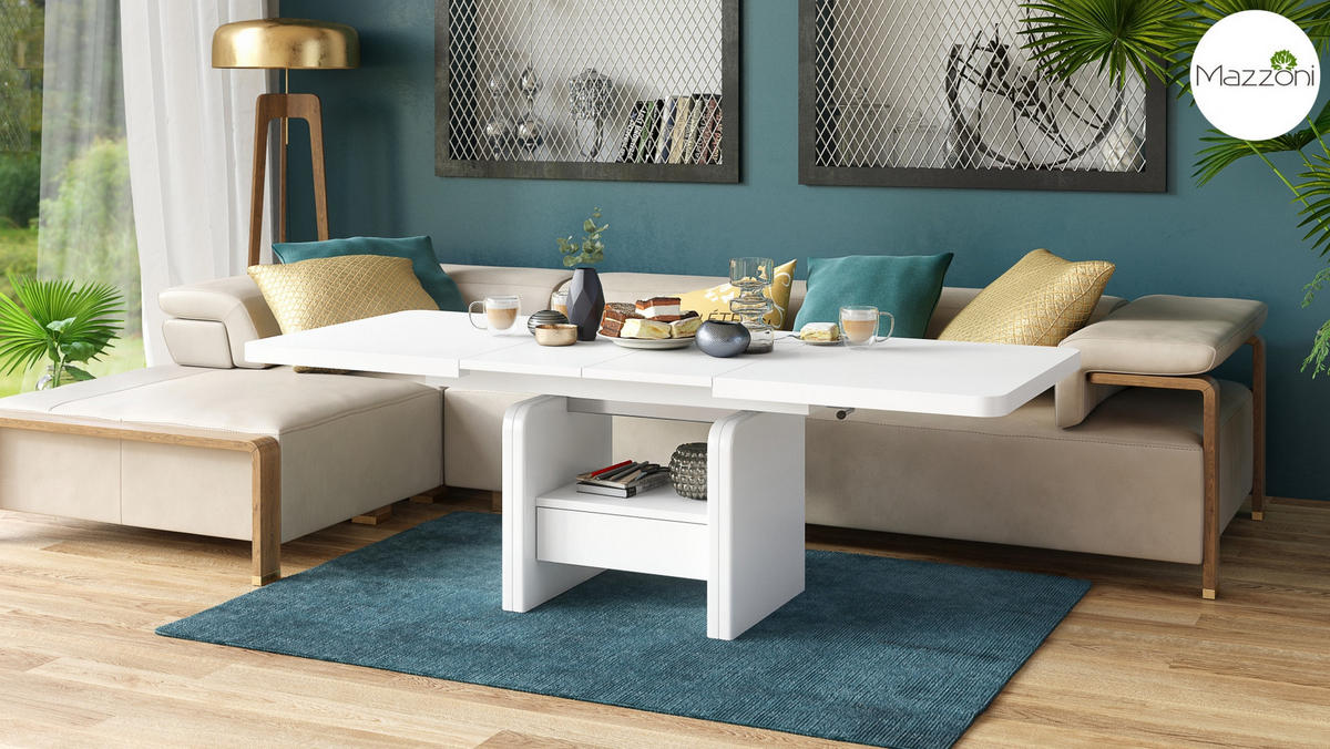 COUCHTISCH rechteckig Weiß höhenverstellbar ausziehbar - Weiß, Holzwerkstoff (75/180/75cm) - designimpex