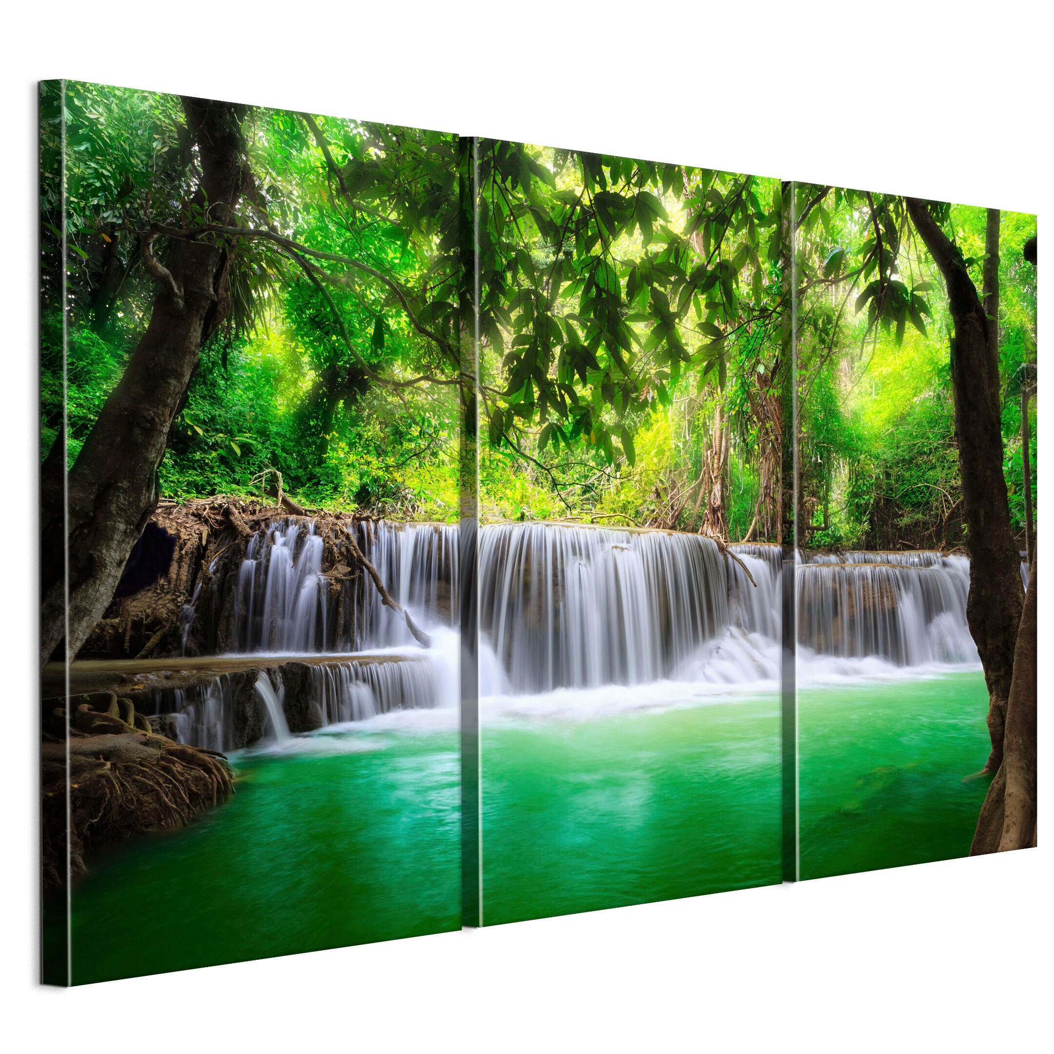 LEINWANDBILD Bergwasserfall 3-tlg. 120x80 cm - Multicolor, Holz (120/80cm) - LUMASOUL