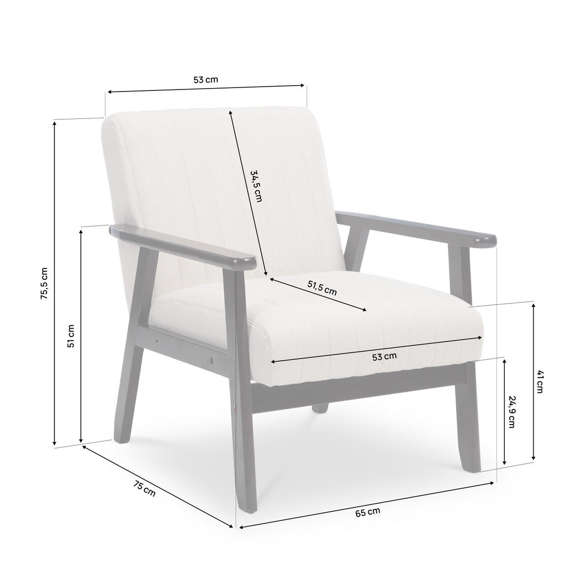 VINTAGE-HOLZSESSEL Erik beige Stoff - Beige/Dunkelbraun, Holz/Textil (65/75.5/75cm) - Sicaan
