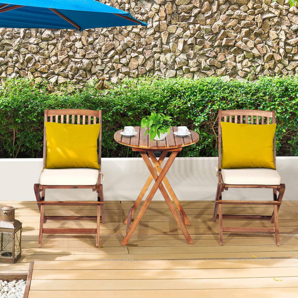 TERRASSENMÖBEL-SET Beige(3-teilig) - Beige, Holz - COSTWAY
