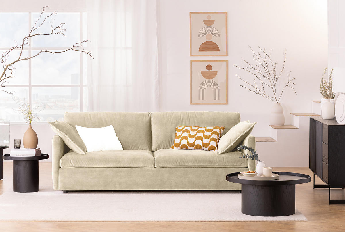 3-SITZER SOFA - Schwarz/Weiß, Kunststoff/Textil (219/84/117cm) - home24