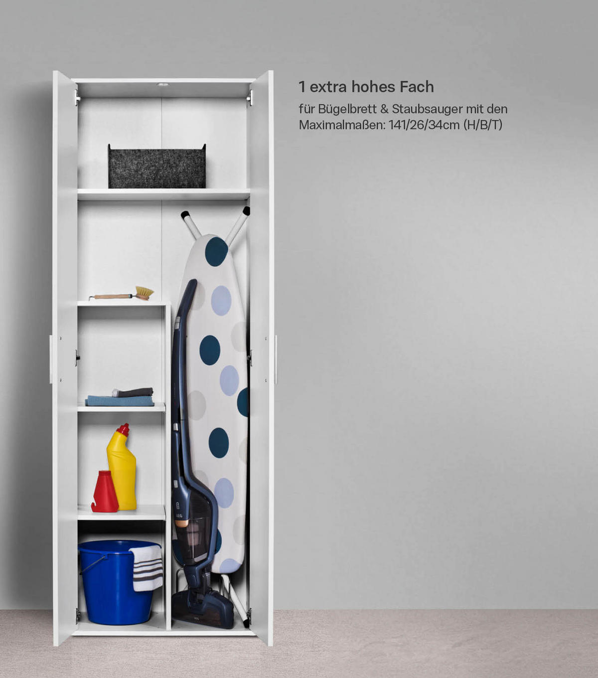 MEHRZWECKSCHRANK SET Der Allzweckwaffe - Silberfarben/Weiß, Holzwerkstoff (60/180/34cm) - Mokebo