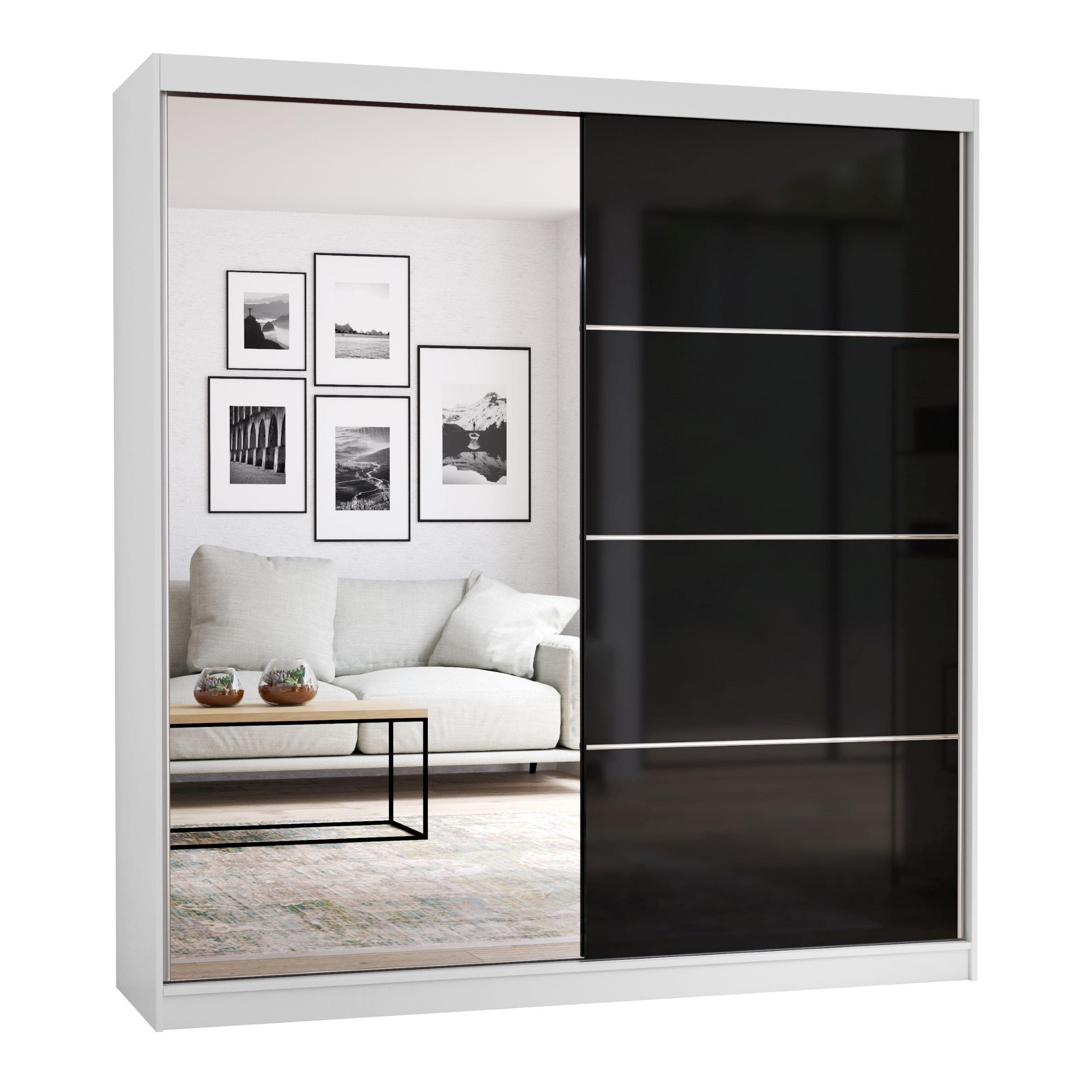 SCHIEBETÜRENSCHRANK - BEN 31 203 CM (Weiß+ Schwarz) - Schwarz/Weiß, Holzwerkstoff/Metall (203/218/61cm) - Möblo