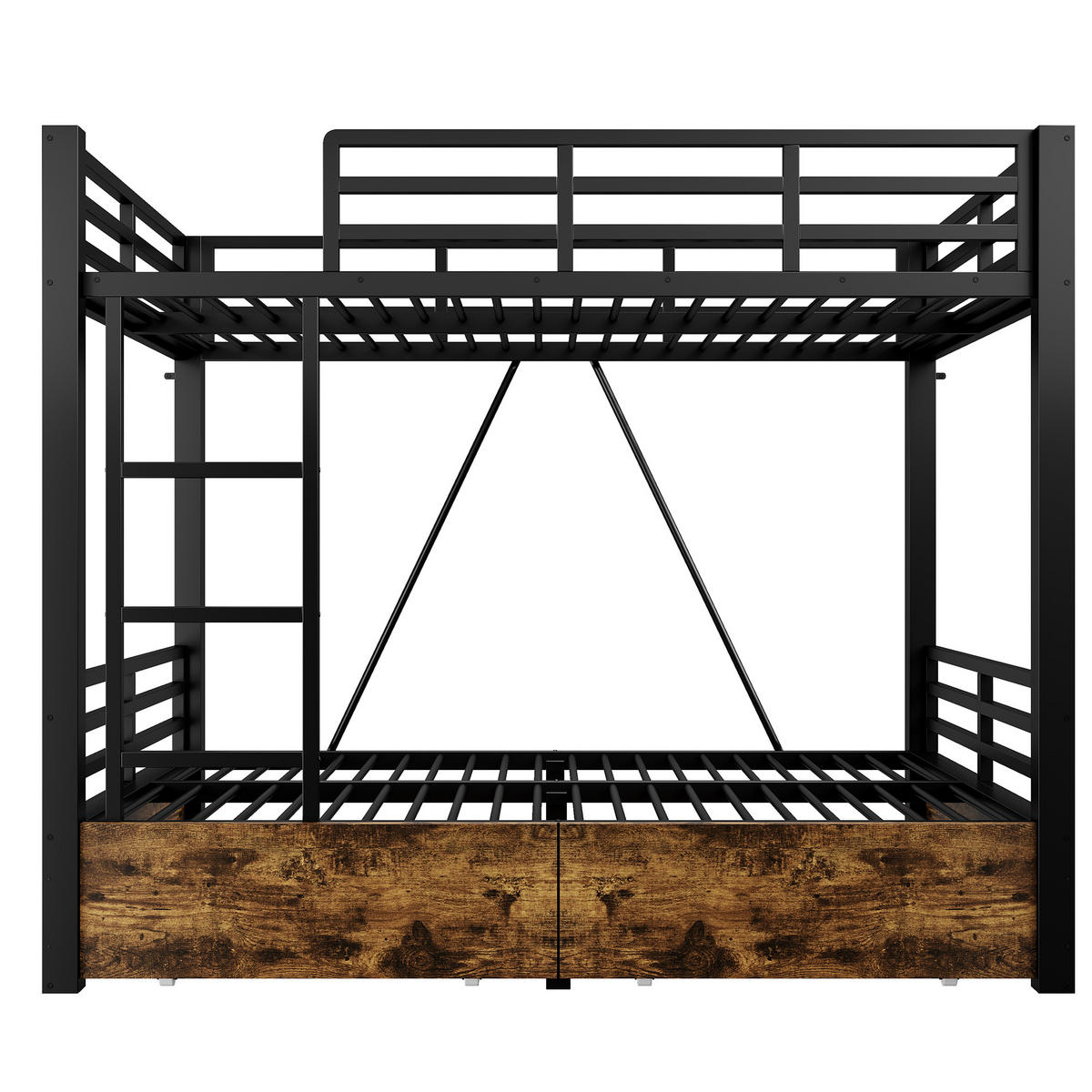 ETAGENBETT Metall 140x200cm, Schubladen, Leiter, Geländer, platzsparend, Schwarz - Schwarz, Metall (140/200cm)